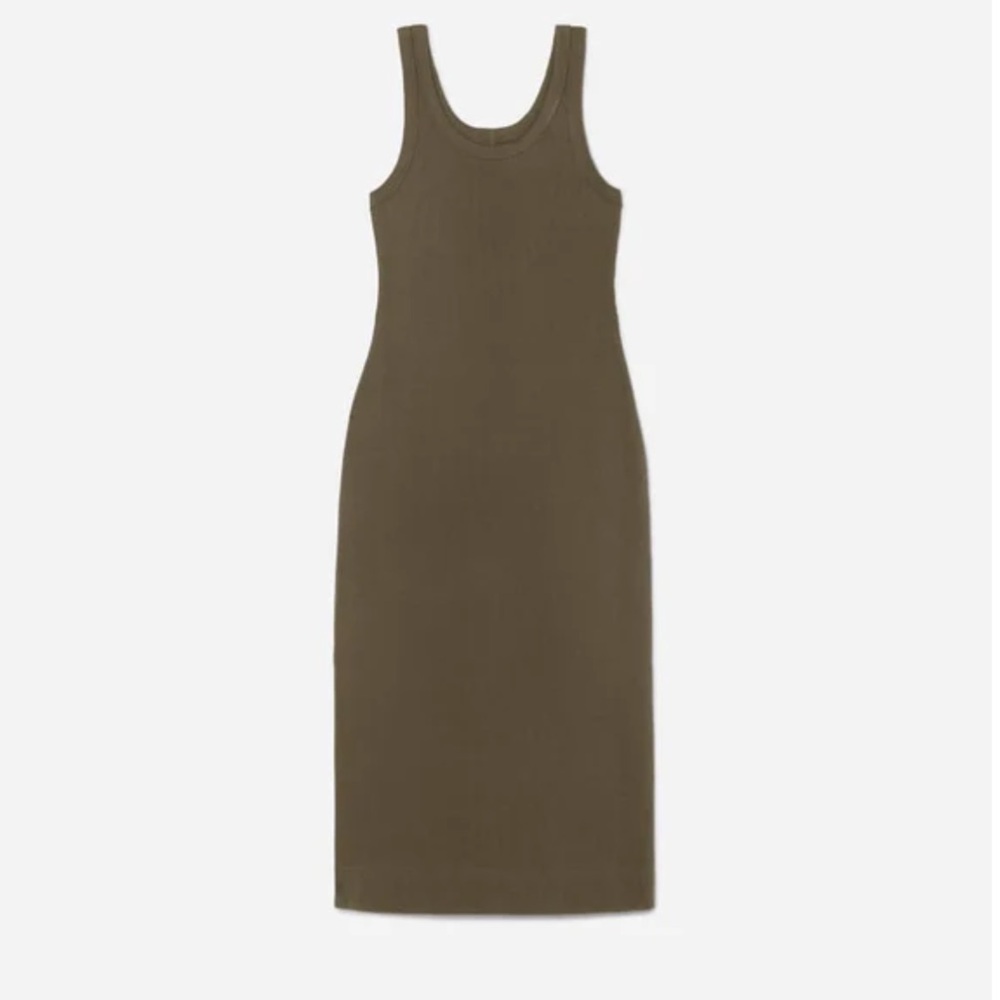 Everlane The 90s Ribbed Tank Dres in Olive Green Stretch Midi Size Medium